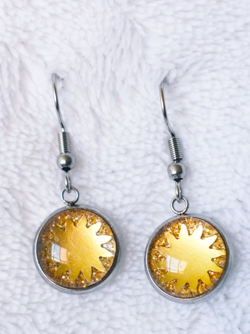 Disney Tangled Inspired Gold Hypoallergenic Cabochon Dangle Earrings